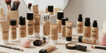 Amplia gama de bases de maquillaje en el mercado español, mostrando diversas texturas y tonos.