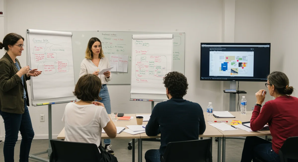 Equipo de organización de eventos de moda colaborando en стратеgias para superar obstáculos.