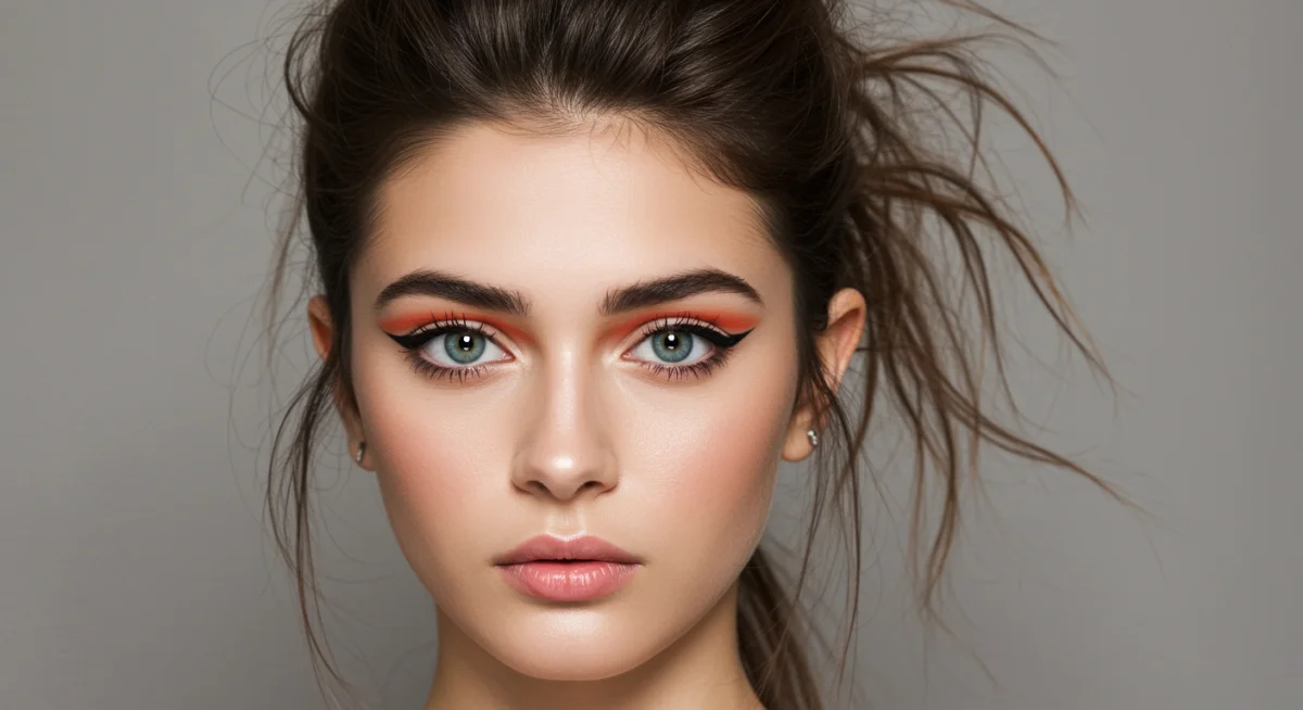 Delineado gráfico audaz y coleta texturizada, un look moderno y juvenil.