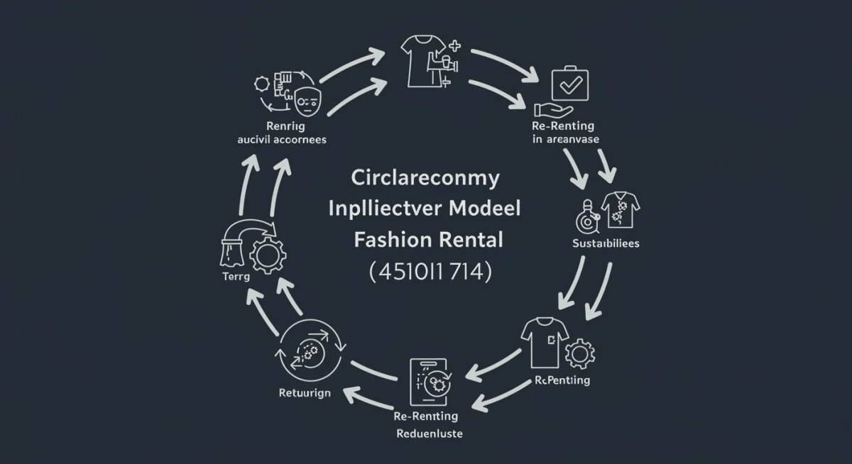 Infografía sobre el modelo de economía circular en el alquiler de ropa, mostrando el ciclo de uso, retorno y reutilización de prendas.