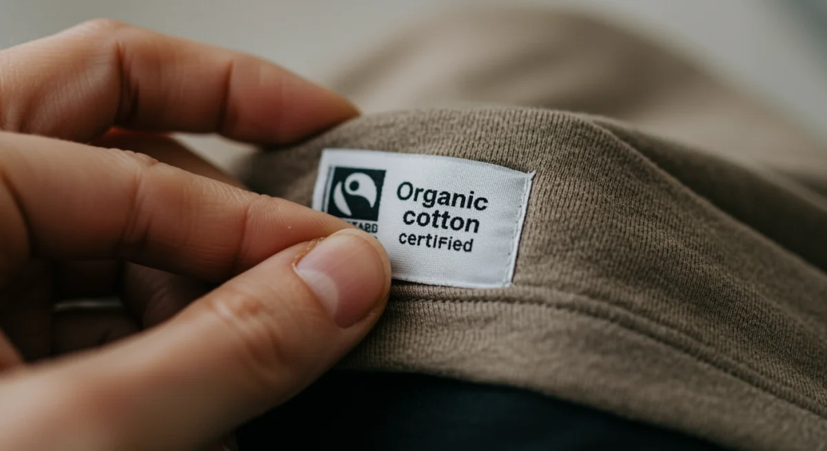 Etiqueta de ropa con certificación de algodón orgánico o comercio justo