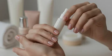 Desafío de 21 Días: Transforma Tus Uñas en 2025 Manos con uñas perfectamente cuidadas y brillantes, sosteniendo un producto clave para la rutina de 21 días.