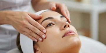 Masaje Facial Antiarrugas: Esteticistas Españolas Revelan 5 Técnicas Mujer recibiendo un masaje facial profesional para reducir arrugas, con énfasis en la técnica y la relajación.