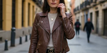 Moda vegana en España 2025: Guía definitiva de marcas cruelty-free Mujer elegante vistiendo moda vegana en una calle española, destacando prendas y accesorios libres de crueldad animal.