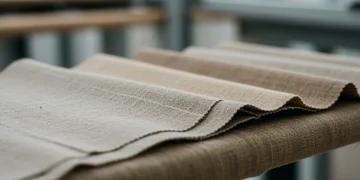 Muestras de tejidos sostenibles como algodón orgánico y lino, representando moda ecológica en España.