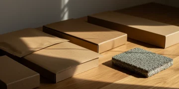 Packaging Sostenible Moda España: 5 Soluciones Reducen Plástico 50% para 2026 Variedad de packaging sostenible para moda, incluyendo sobres compostables y cajas de cartón reciclado, destacando la innovación en España.