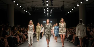 Eventos de Moda Rentables 2025: España y sus Retornos del 8% Pasarela de moda vibrante en España, con modelos y público, simbolizando la rentabilidad de los eventos de moda.