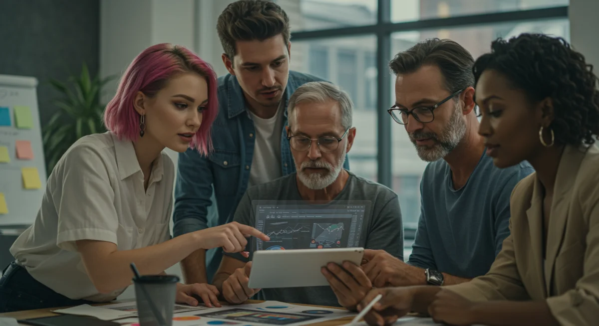 Planificadores de eventos revisando presupuestos en una tablet, enfocados en la optimización de costos.