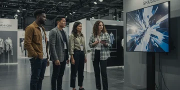 Colaboraciones Estratégicas 2025: Eventos de Moda en España Profesionales de la moda colaborando en un evento, discutiendo futuras alianzas estratégicas