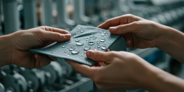 El agua en la producción textil: 4 marcas españolas de moda sostenible Tejido sostenible con gotas de agua, representando la conservación del agua en la industria textil española.