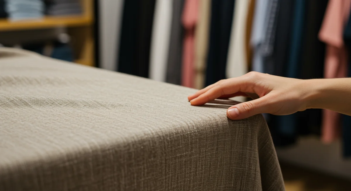 Textura de tela sostenible de alta calidad, simbolizando durabilidad y menor necesidad de reemplazo.