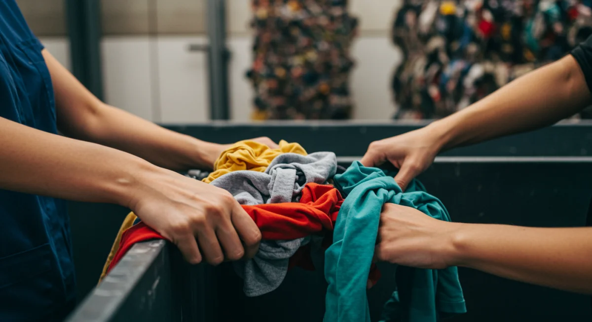 Proceso de clasificación de residuos textiles en una planta de reciclaje