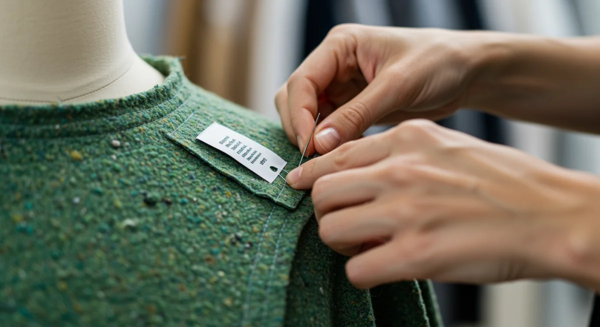 Diseñador trabajando con tejido innovador y sostenible en su taller.