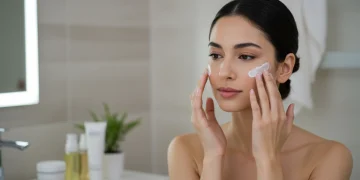 Mujer aplicando crema de noche para una piel radiante y regenerada
