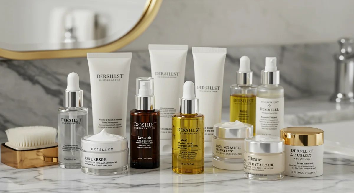 Variedad de productos esenciales para la rutina de belleza nocturna