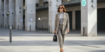 Mujer española elegante caminando por una calle moderna en 2026, mostrando un estilo único y personalizado.