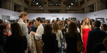 Modelos desfilando en un evento de moda español con ropa de marcas internacionales, destacando descuentos del 30% en 2026.