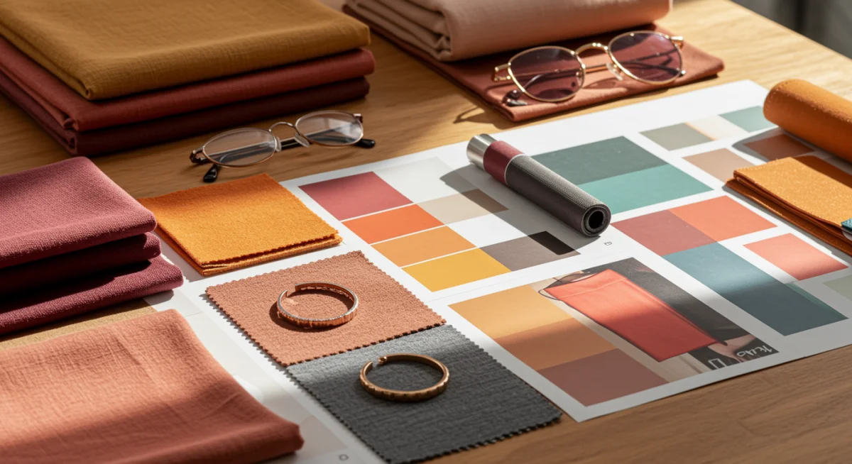 Muestras de tela y accesorios con los colores tendencia de 2026.