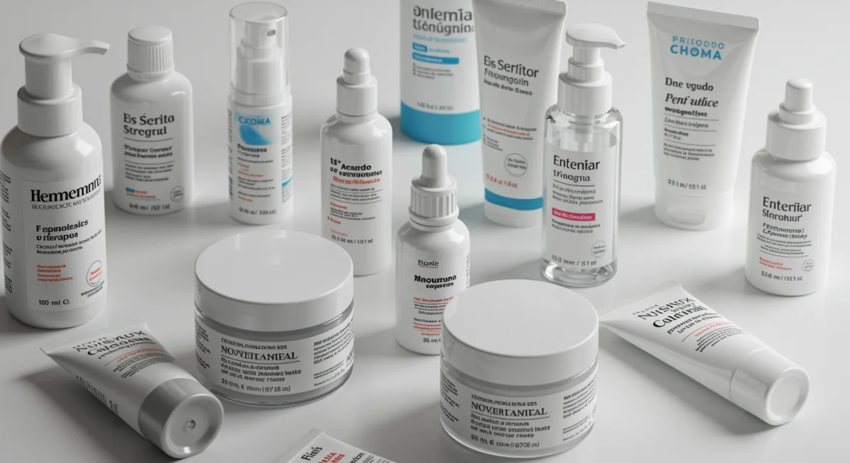 Variedad de productos dermatológicos para el tratamiento del acné.