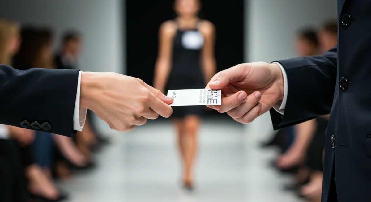 Intercambio de tarjetas de presentación en un evento de moda para networking efectivo