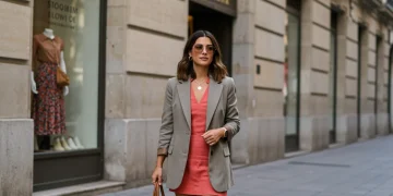 Mujer española con estilo adaptando tendencias de pasarela 2026 en su look diario en Madrid.