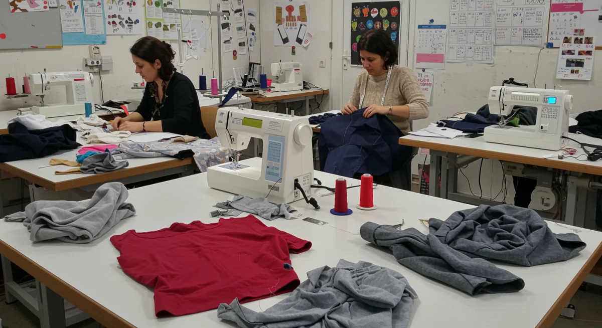 Taller de reparación y upcycling de ropa en España, promoviendo la economía circular y la durabilidad.