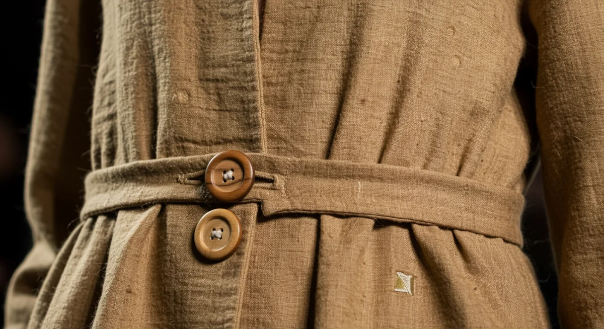 Detalle de prenda sostenible con texturas naturales y tintes ecológicos, reflejando la moda consciente de Madrid 2026.