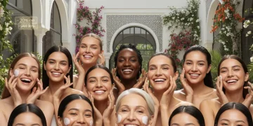 Mujeres felices aplicando productos de belleza nacionales, simbolizando ahorro y calidad en 2026.