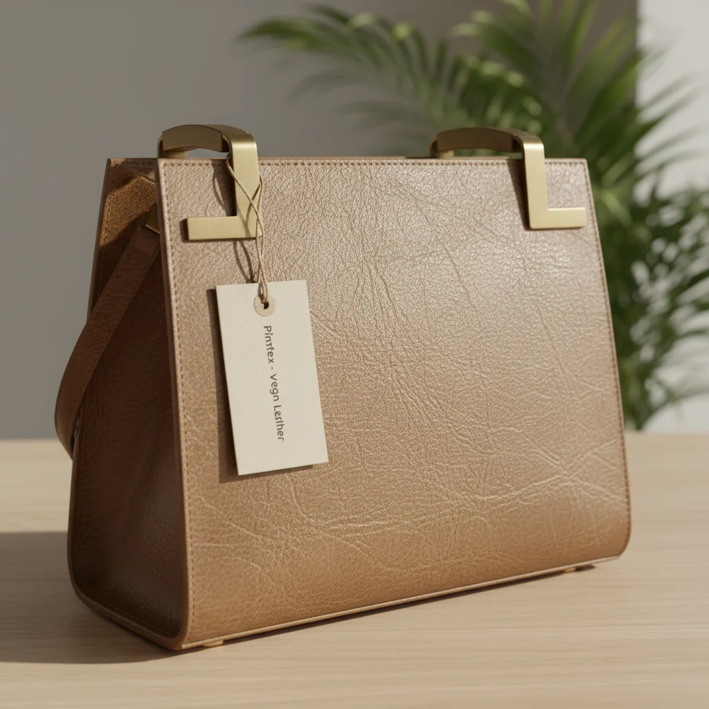 Bolso de moda elegante fabricado con Piñatex, destacando su textura innovadora similar al cuero.