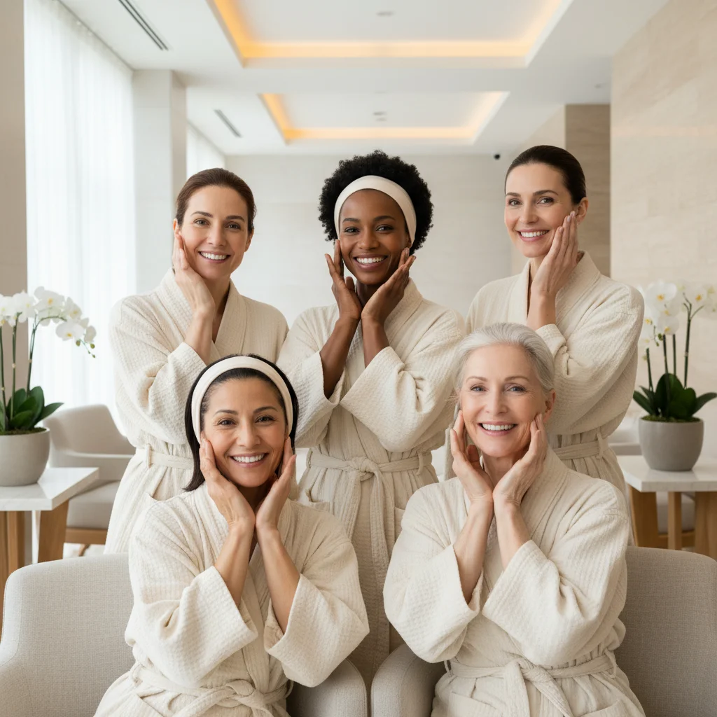 Mujeres de diferentes edades mostrando piel revitalizada y feliz tras tratamientos faciales.