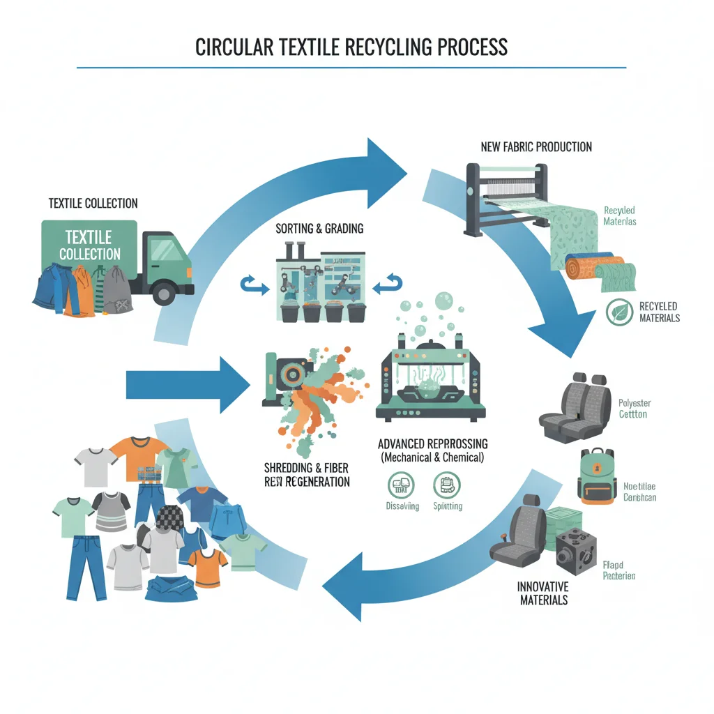 Proceso de reciclaje textil y transformación de residuos en nuevas fibras