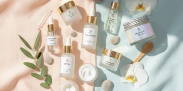 Ingredientes de belleza esenciales para 2026, con sueros, cremas y elementos botánicos.