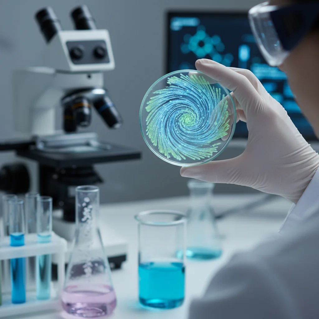 Científico examinando muestras, representando la investigación en ingredientes de belleza.