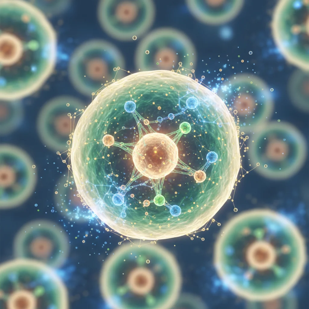 Vista microscópica de células cutáneas regenerándose con ingredientes cosméticos avanzados.