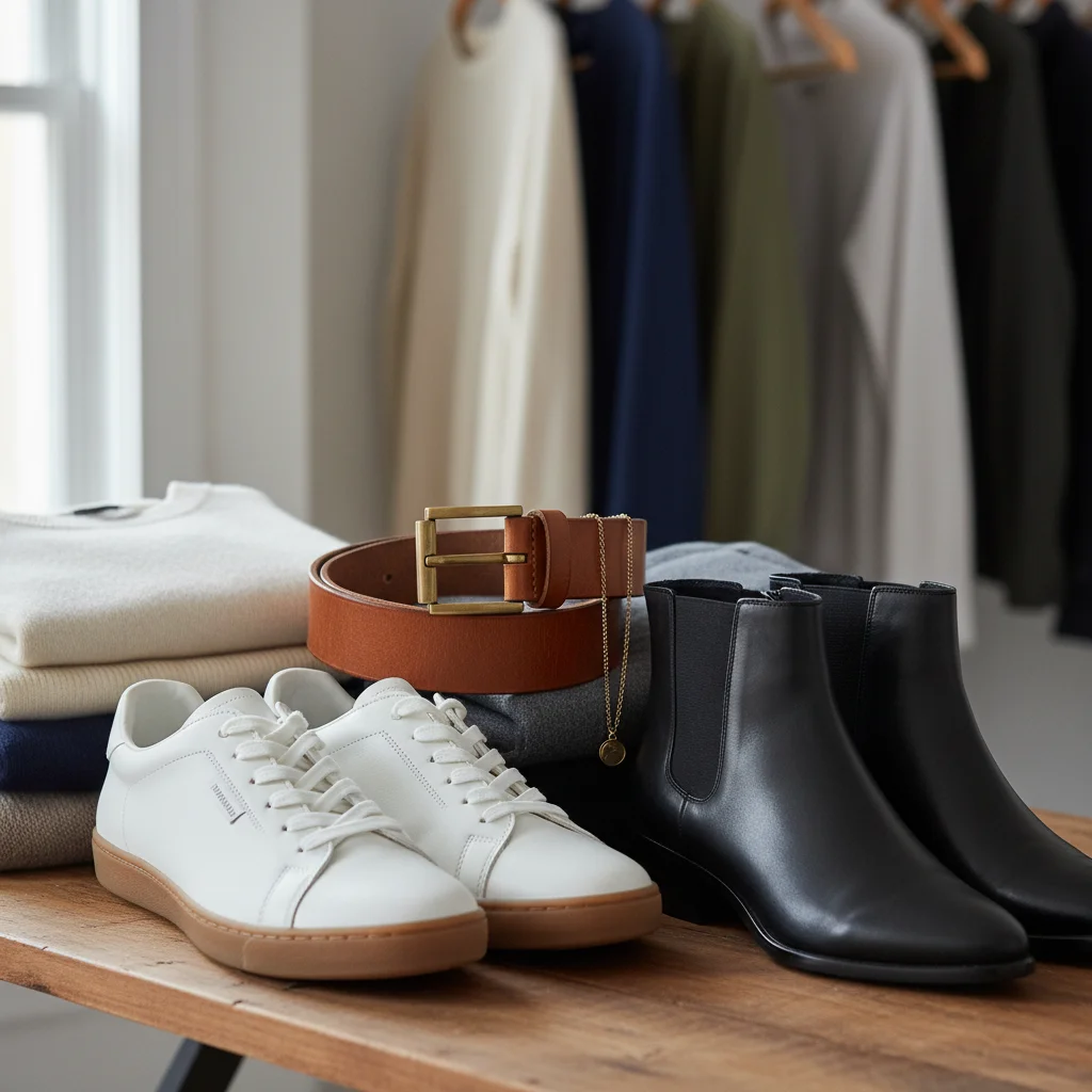 Accesorios esenciales de armario cápsula: cinturón, collar, zapatillas y botines