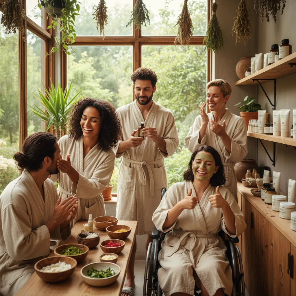 Personas disfrutando de los beneficios de la cosmética natural y sostenible