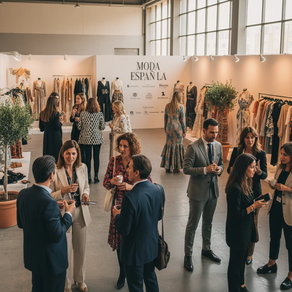 Diseñadores de moda españoles colaborando y mostrando sus colecciones en un evento de la industria.