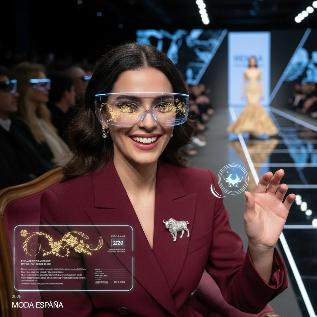 Asistente a desfile de moda español usando gafas de realidad aumentada