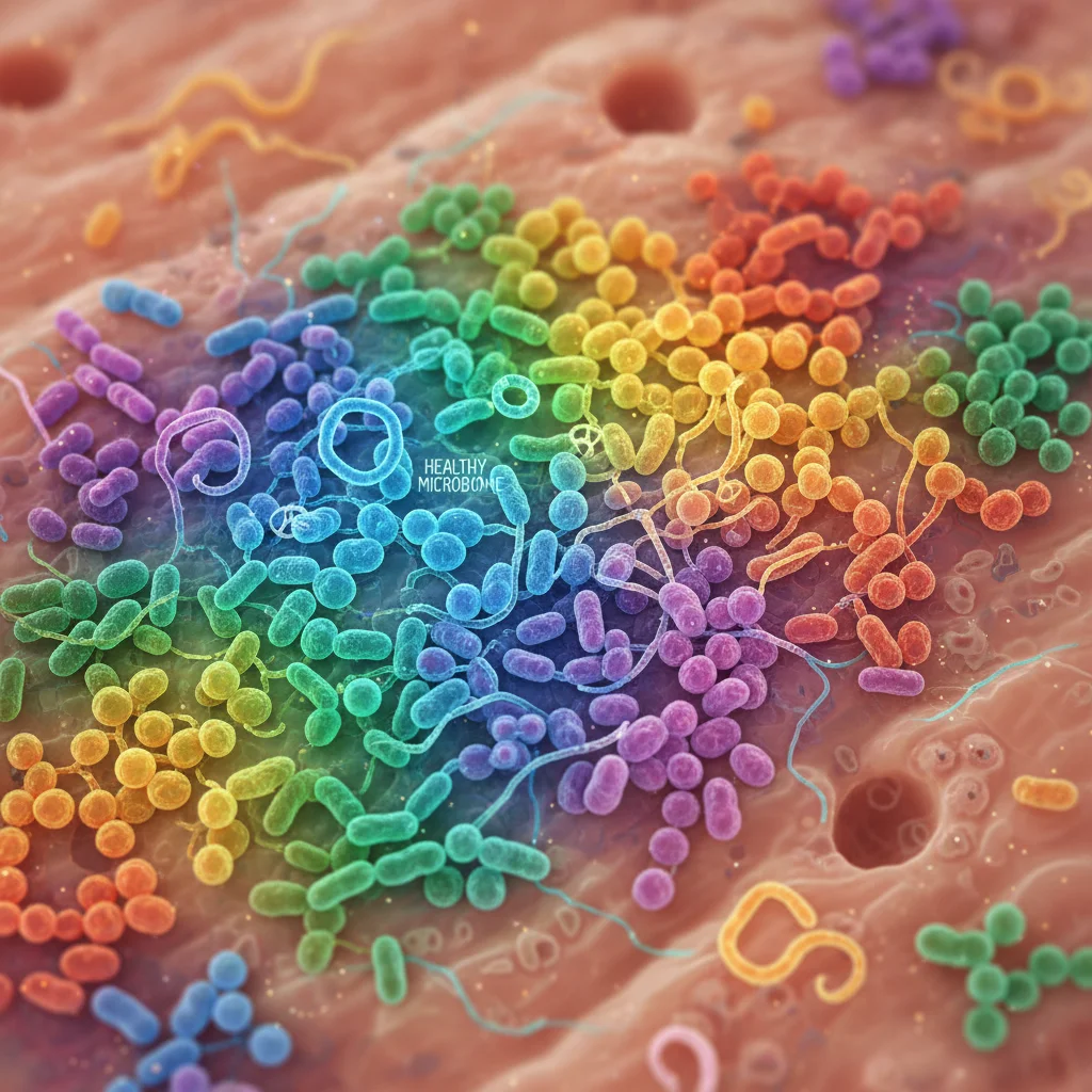 Diversidad de bacterias beneficiosas en el microbioma cutáneo, clave para la salud de la piel.