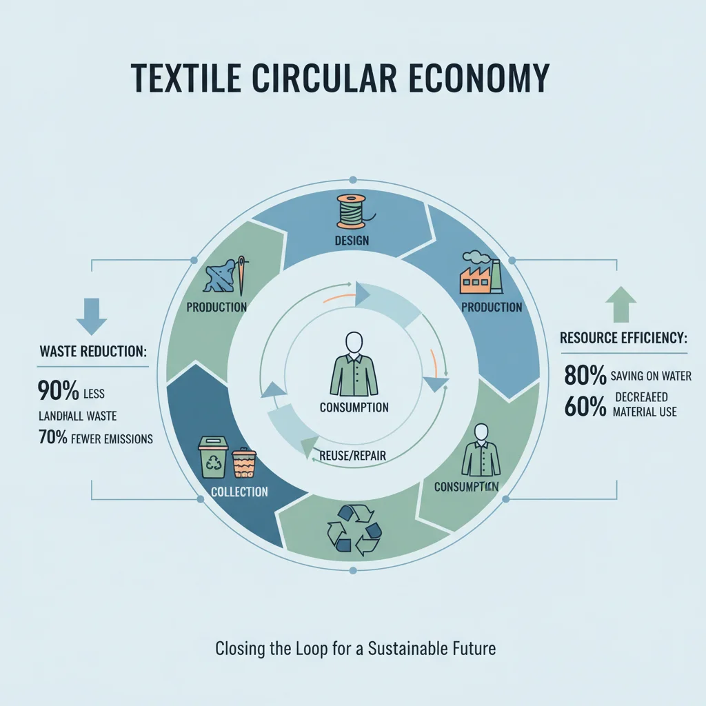 Infografía detallada del modelo de economía circular para la industria textil española.