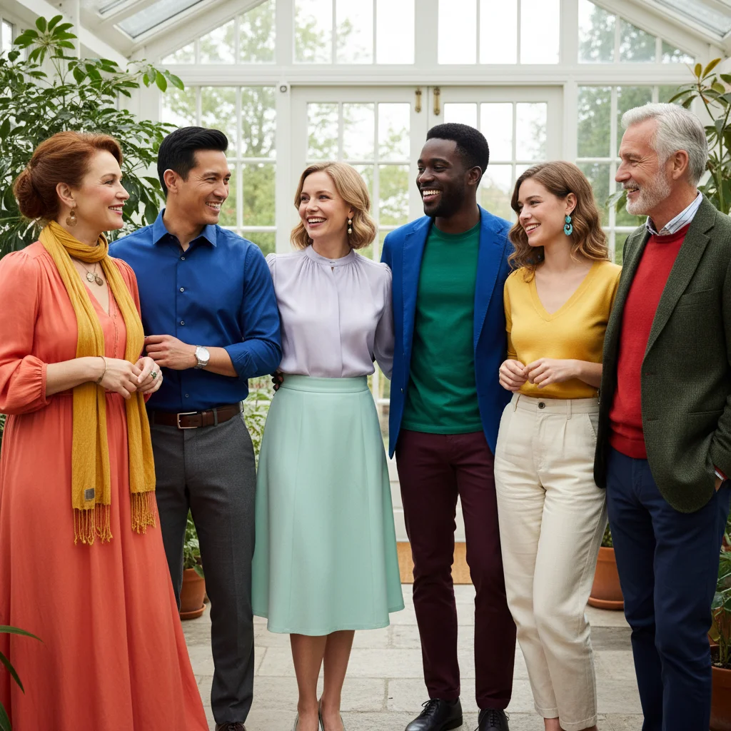 Personas diversas con ropa que realza su paleta de colores personal